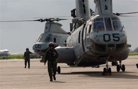 Two Us Marine Corps Usmc Ch E Sea Knight Helicopter Assigned To