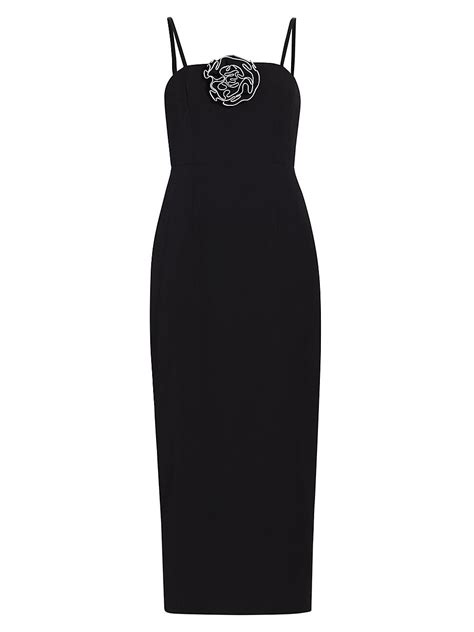 Milly Allison Rosette Embellished Midi Dress Black Editorialist