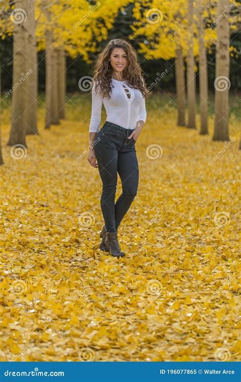 Brunette Model In Fall Foliage Stock Image Image Of Lifestyle Green