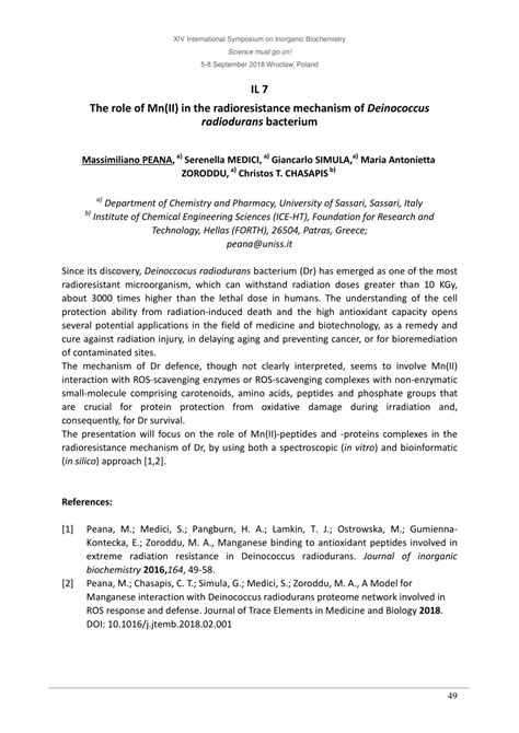 Pdf The Role Of Mn Ii In The Radioresistance Mechanism Of