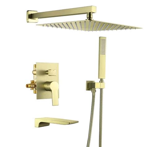 Flg Single Handle 1 Spray Tub And Shower Faucet 18 Gpm Brass 12 In Wall Mount Shower System In