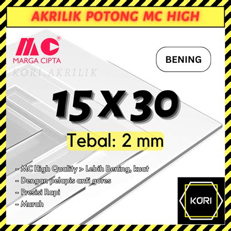 Jual Akrilik Lembaran 15x30 Cm 2 Mm Bening MARGA CIPTA Akrilik 15x30