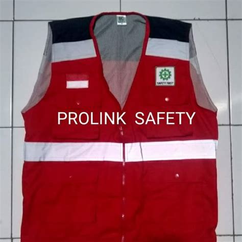 Jual Rompi Safety Kain Drill Merah Hitam Model Hse Free Logo K3 Bendera