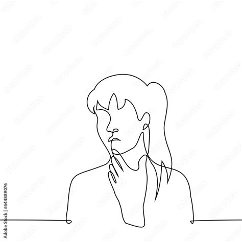 Woman With Open Mouth Scratching Her Chin With Her Finger One Line Art Vector Concept Emotion