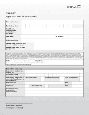 Dsar07 Form Unisa Fill And Sign Printable Template Online