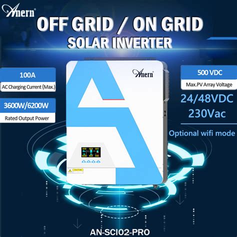 Anern 6 2kw ไฮบริดอินเวอร์เตอร์พลังงานแสงอาทิตย์ ไฮบริดออน ออฟกริด Mppt ไฮบริดอินเวอร์เตอร์ 48v