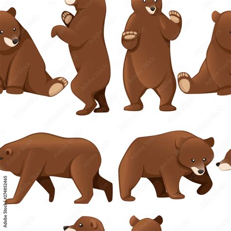 Seamless pattern of grizzly bears. North America animal, brown bear. Cartoon animal design. Flat ...