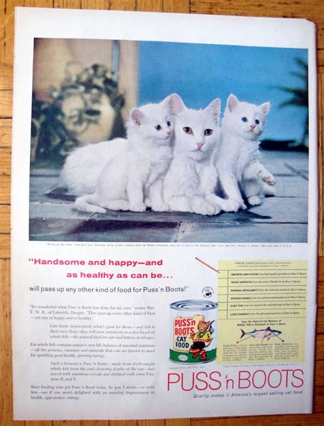 1958 Pussn Boots Cat Food Kittens On The Patio Original Etsy Canada