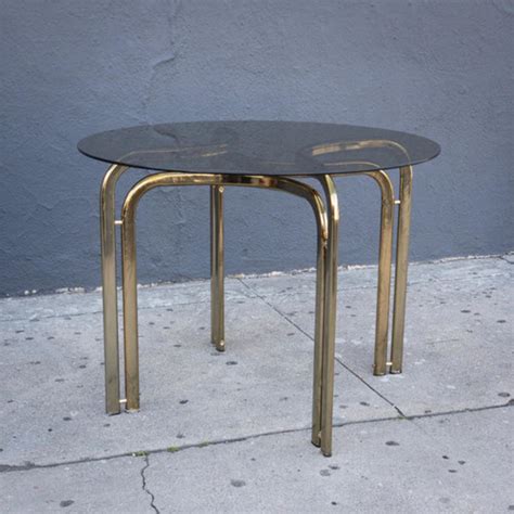 1970’s Brass And Smoked Glass Dining Table Sunbeam Vintage Highland Park Los Angeles Ca