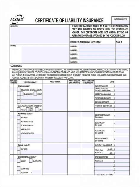 Certificate Of Insurance Sample Insurance Reference