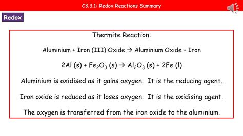 Ocr Gateway A C331 Redox Reactions Summary Foundation Tier Youtube