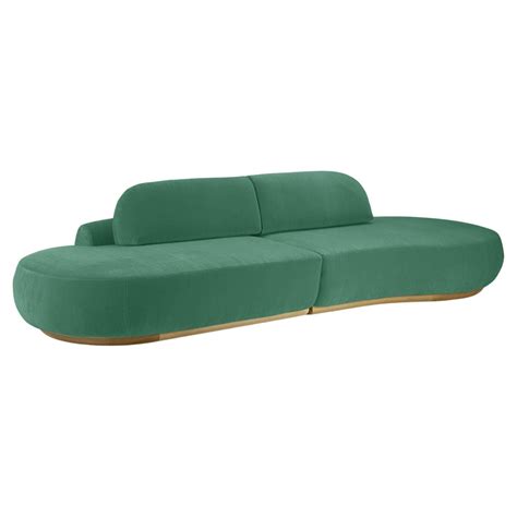 Naked Curved Sectional Sofa Piece With Natural Oak And Paris Green