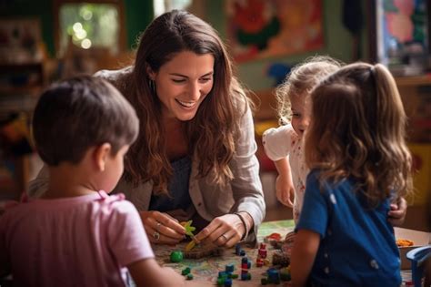 Premium Photo | Teacher interacting with young children in a classroom environment