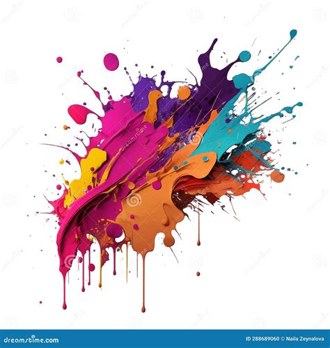 Bright Colorful Liquid Splash Splatter Stain Brush Strokes On White Background Modern Vibrant