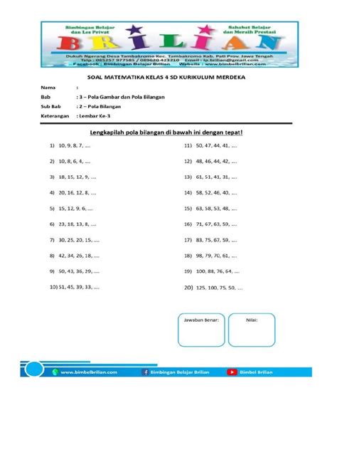 Soal Pola Bilangan Kelas 4 Pdf