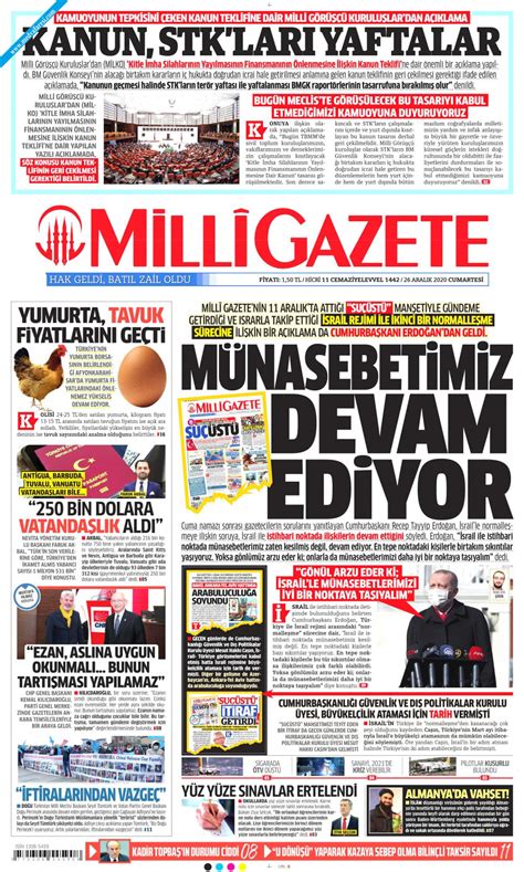 Milli Gazete Gazetesi Aral K Cumartesi