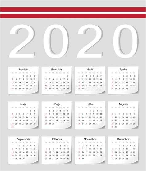 Latvian 2020 Calendar Stock Vector Illustration Of Latvian 146273724