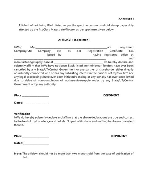 Fillable Online Pec Ac SPECIMEN AFFIDAVIT To Be Submitted On Non