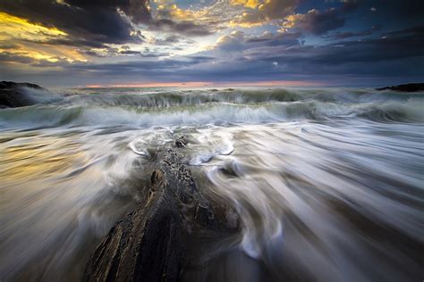 X Nature Landscape Water Sea Waves Sunset Horizon Long Exposure