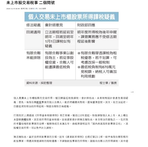 【新聞】未上市股交易稅事 二個問號 經曜管理諮詢有限公司