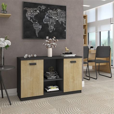 Armario Work Wk Credenza Puertas Mdp Color Natural Y Negro