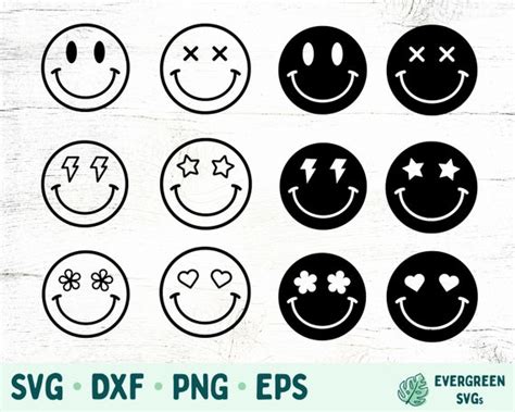 Smiley Face Bundle Svg Happy Face Bundle Hippie Svg For Etsy