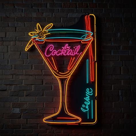 Premium Photo Tropical Cocktail Neon Sign Summer And Vacation Design Night Bright Neon Sign