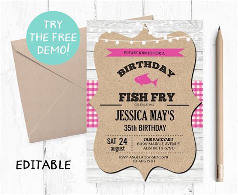 Editable Birthday Fish Fry Invitation Women Fish Fry Birthday Party