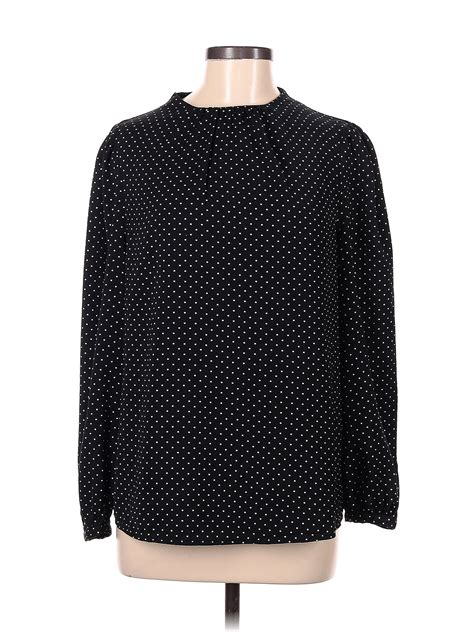 Who What Wear 100 Polyester Polka Dots Black Long Sleeve Blouse Size M