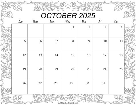 October Calendar Portrait Printable Paloma Grace