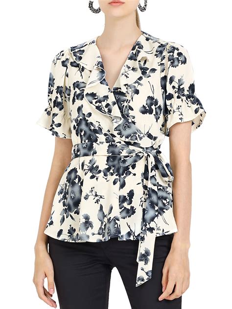 Allegra K Allegra K Women S Floral Short Sleeves V Neck Ruffle Peplum Top