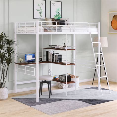 Arcticscorpion Twin Size Metal Loft Bed With Built In Desk And Shelves