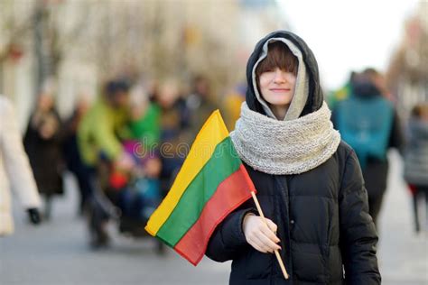 Funny Teenage Girl Celebrating Lithuanian Independence Day Holding ...