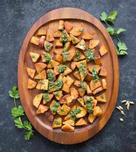 Spiced Sweet Potatoes With Cilantro Sauce Soupaddict