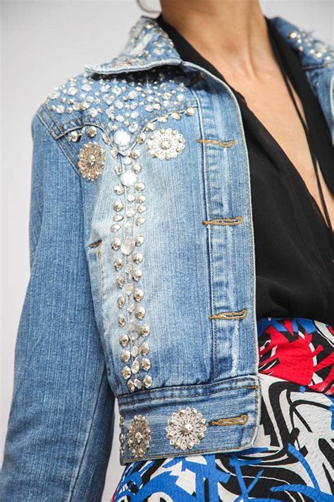 Boho Night Out Rhinestone Jean Jacket Embroidered Stones Denim Jacket