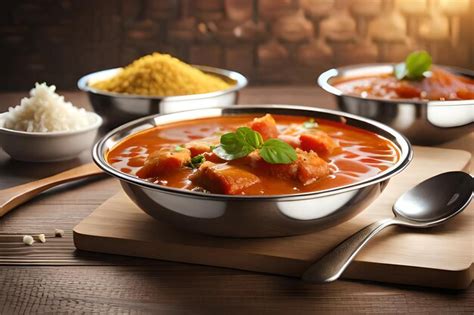 Un Plato De Comida India Con Una Cuchara Y Un Plato De Arroz Amarillo