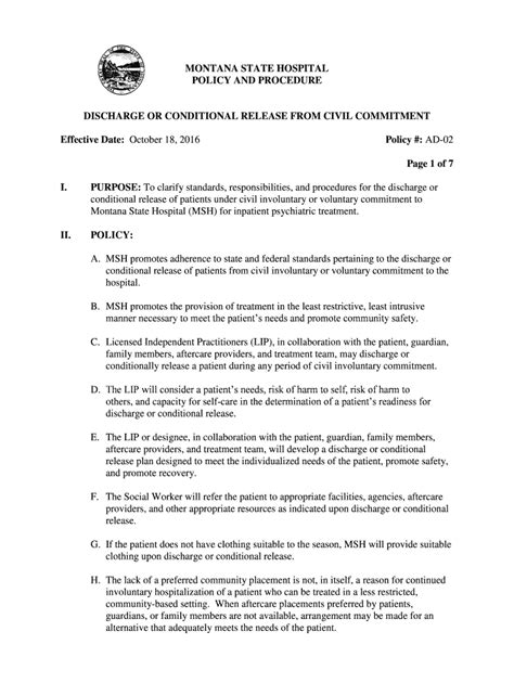 Fillable Online Dphhs Mt Discharge Or Conditional Release From Civil