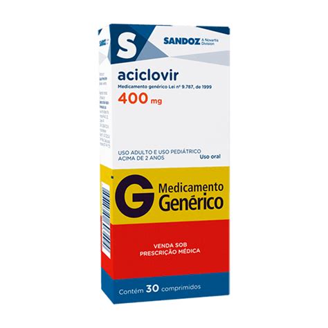 Aciclovir 400mg Genérico 30 Comprimidos Revestidos