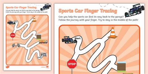 Sports Car Finger Tracing Activity Twinkl