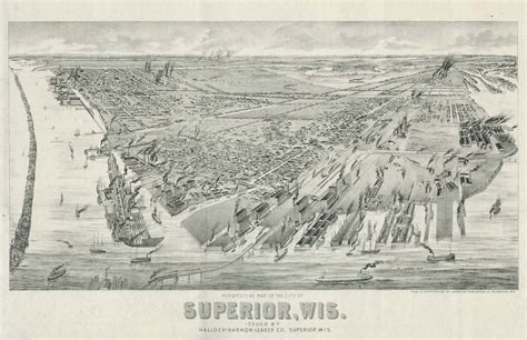 Rare Birds Eye View Of Superior Wisconsin Rare Antique Maps