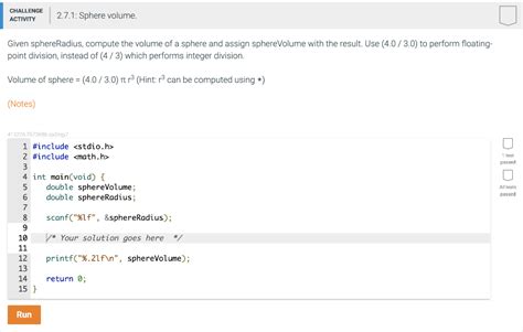 Solved Challenge Sphere Volume Activity Given Chegg