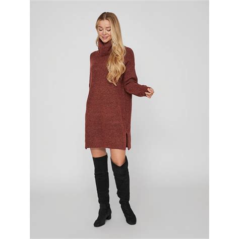 Buy Vila Womens Cila Rollneck Knitted Tunic Jumper Dress Fired Brick