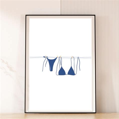 Navy Blue Bikini Art Print Bikini Hanging Poster Digital Wall Art Beach Decor Printable