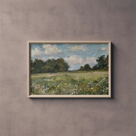 Wildflower Meadow Oil Painting Nature Art Floral Landscape Artwork