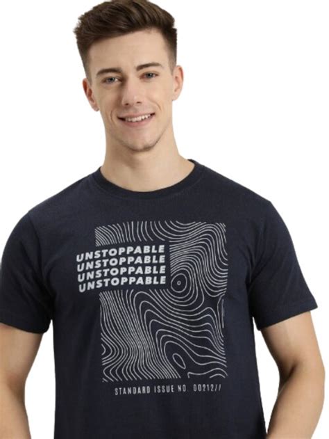 Buy Invibe Navy Blue Typography Printed Pure Cotton Men S T Shirt