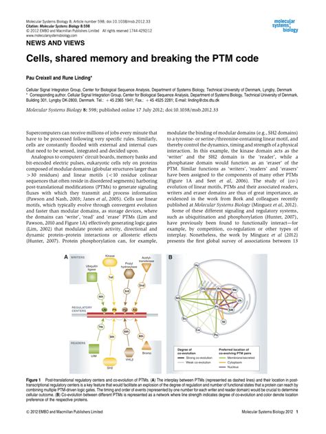 PDF Cells Shared Memory And Breaking The PTM Code