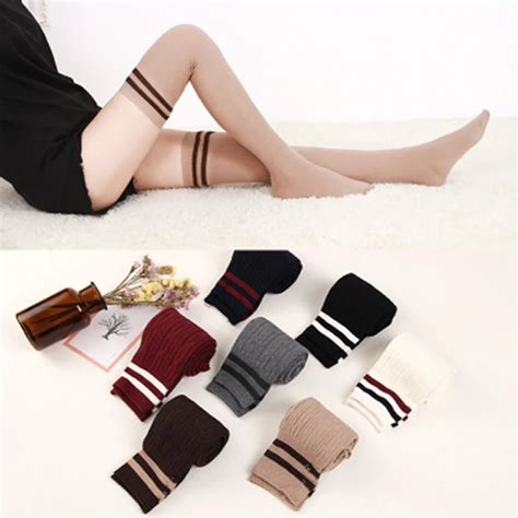 Japan Kawaii Striped Thigh High Socks Fashion Cute Compression Women S Stockings Knee Socks