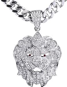 Full Iced Out Rapper Hip Hop Men S Silver Plated Iced Lion Head Pendant