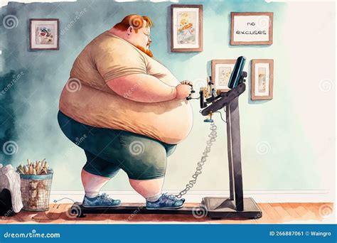 Obesity - Overweight Person Trying Exercise Stock Illustration ...