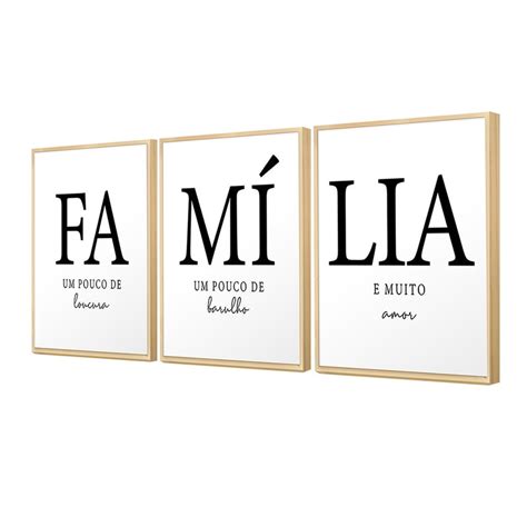 Kit 3 Quadros Decorativos Para Sala Moldura Caixa 30x40cm Família Composição Trio Lar Amor